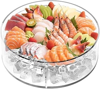 Ice Chilled Serving Tray with Ice Underneath, Shrimp Cocktail Serving Dish with Ice Tray, Acrylic Cold Food Fruit Buffet Server Platter for Party Keep Food Fresh