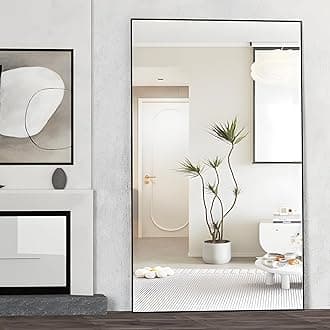 CASSILANDO 198 x 96 cm Standing Mirror, Floor Against Wall for Bedroom, Aluminum Alloy Frame, Hanging or Leaning, Full Body Mirrors for Bedroom Living Room, Black