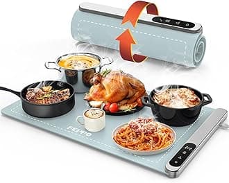 FEPPO Food Warming Mat, Upgrade High-tech Graphene Heating Film, Fast Full Surface Electric Warming Tray with 6 Level Adjustable Temperature and 6 Hours Timer, Roll Up Food Warmers for Parties Buffet
