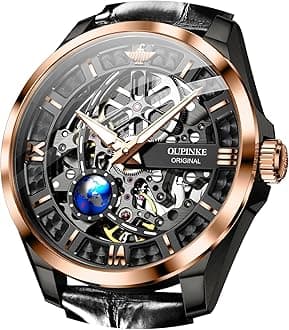 Skeleton Mens Automatic Watches Mechanical Luxury Dress Leather Self Winding Waterproof 50M/5ATM Luminous Watches for Men