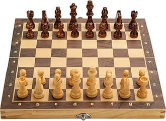LuckyWish 38cm Wooden Chess Set with Felted Game Board Interior for StorageFoldable Magnetic Folding Board Packaging Word Chess