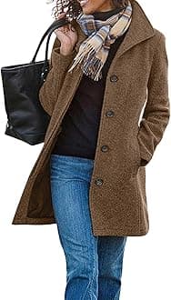 CHARTOU Women's Casual Thicken Wool Blend Stand Collar Single Breasted Pea Coat