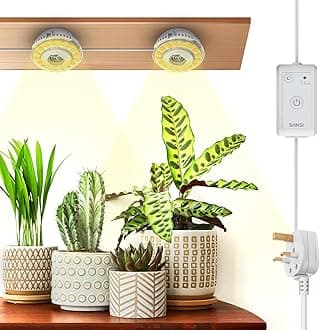 2-Head Stick on Grow Light for Indoor Plants,10W(150 Watt Equiv) Full Spectrum Dimmable LED Plant Lamp with Timer 4H/8H/12H,Ceramic Tech for Seedlings Flowers Succulents