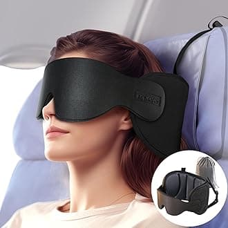 Inspireyes Travel Pillows for Airplanes, Airplane Head Strap with Sleep Eye Mask, 360° Suooprt Headrest, Travel Accessories for Long Flight, Car Road Trip, Light Black