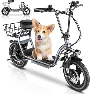 Caroma Electric Scooter with Seat for Adults, 1200W/800W Peak Motor, 30Miles Long Range & 20Mph, 14" Fat Tire Foldable E Scooter with Basket for Commuting (14" Tire-1200W-30Miles, Sparkling)