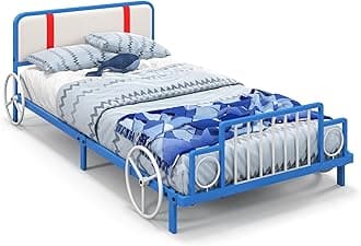 HONEY JOY Twin Bed Frames for Kids, Toddler Wooden Twin Bed Platform with Headboard & Slat Base, No Box Spring Needed, Children Bedroom Furniture for Boys Girls, Fits Standard Twin Mattress, Race Car