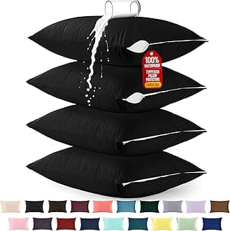 Utopia Bedding Premium 100% Waterproof Pillow Protectors with Zipper King Size (Set of 4), Bed Bug and Dust Mite Proof Zippered Pillow Covers, Pillow Encasement Cases, Black