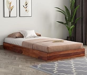 - Sheesham Wood Single Size Platform Bed for Living Room Furniture Solid Wooden Single Cot Baryan Trundle Bed for Home Low Height Single Palang for Bedroom (Natural Finish)