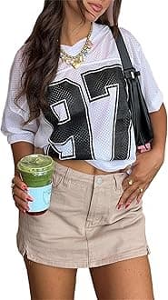 Oversized Jersey Shirts for Women Y2k Number Graphic Print V Neck Short Sleeve Aesthetic Summer T-Shirt Streetwear