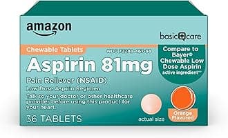 Low Dose Aspirin 81 mg Chewable Tablets, Pain Reliever for Minor Aches, Orange Flavor, 36 Count