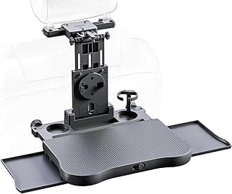 Car Steering Wheel Tray & Back Seat Tray, Universal Car Laptop Desk with Phone/Tablet/Cup Holder, Black Plastic