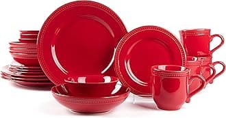 Pearl Dots Stoneware Dinnerware Set (20pc Set, Red)