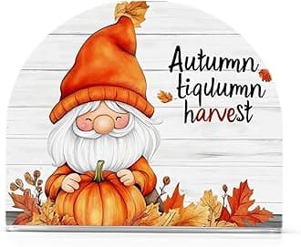 Napkin Holder, Clear Acrylic Paper Napkin Holders Cute Gnome Holding A Pumpkin and Fall Leaves Tissue Box Dispenser Stand Tabletop Space Saver Upright Napkin Towel Holders for Kitchen Restaurant Home