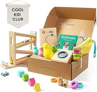 Montessori Toy Set for Baby 16-18 Months Adventure Play Kit - 7-in-1 Ramp Race Track, Shape Sorting and Color Matching Box, Lacing Beads Set, Silicone Nesting Dolls, Animals Board Book