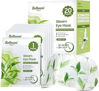 BeHoomi 20Packs Steam Eye Mask, Heated Eye Mask Warm Compress for Eyes, Disposable Self Heating Steam Mask for Home, Sleep, Spa, Travel Essentials & Relaxation Gifts, Valentine's Day Gifts (Green Tea)
