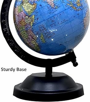 Educational 5 Inch Political Metal Black Arc Base STEM World Globe for Kids,Students and Upsc Aspirants Learning with Magnifying Glass,Home Office Table Decor (Blue Globe)