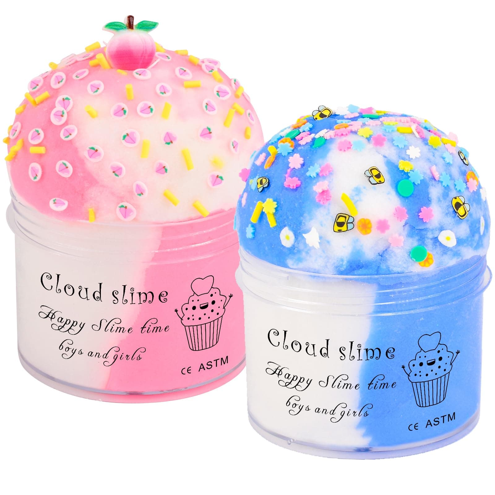 2 Pack Cloud Slime Kit with Blue Cake and Pink Peachybbies Charms, Scented DIY Slime Supplies for Girls and Boys, Stress Relief Toy for Kids Education, Party Favor, Gift and Birthday