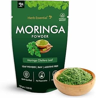 Herb Essential Moringa Oleifera Organic Leaf Powder- 0.22 lbs (3.52 Oz), GMP Certified, Non-GMO, Vegan, Authentic Indian Origin Herbal Supplement, Great Superfoods for Smoothies and Drinks