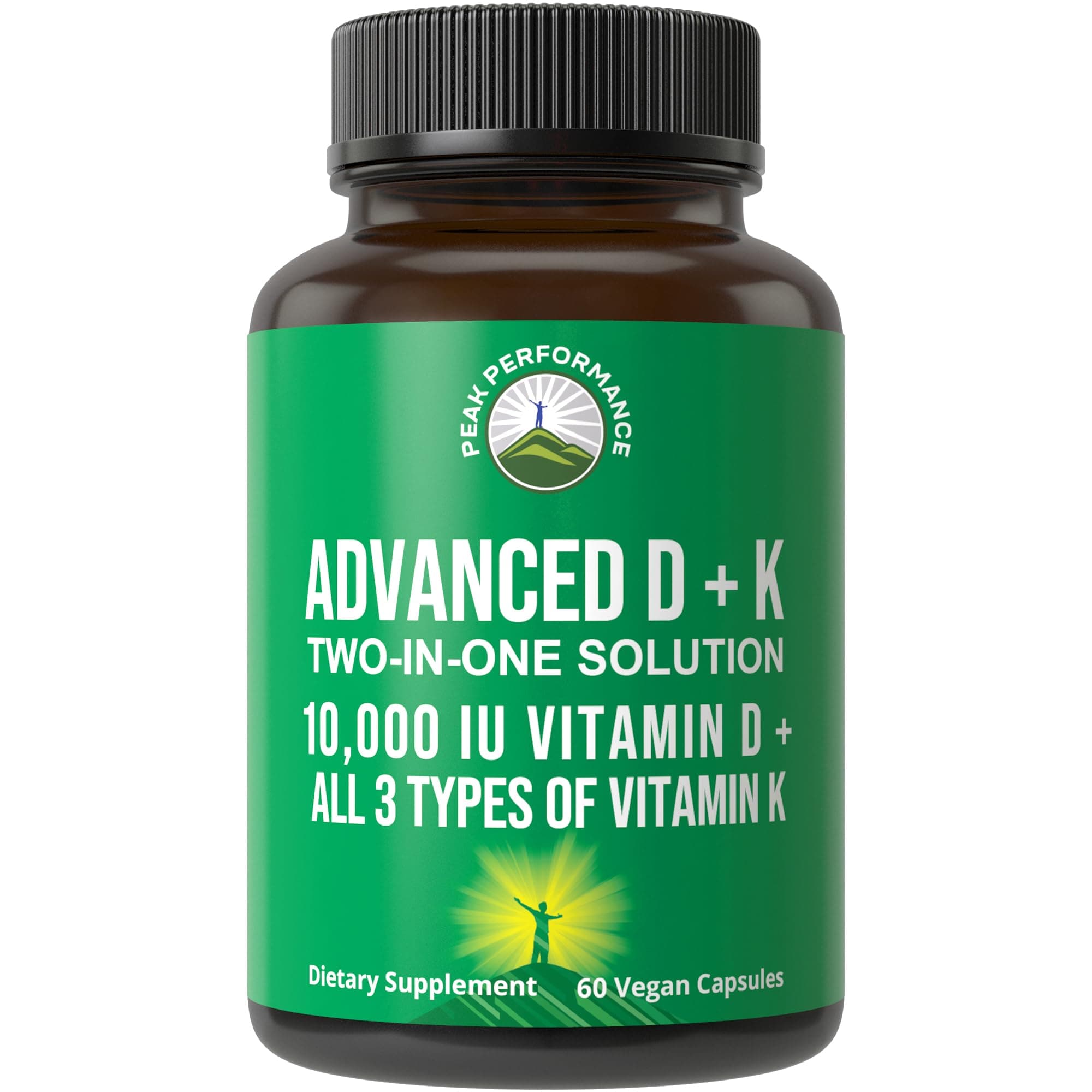 Advanced Vitamin D 10000 IU with All 3 Types of Vitamin K - 10,000 Vitamin D3 and Vitamin K2, K1, MK-7 (MK7), MK4 Capsules Supplement - 60 Small and Easy to Swallow Pills