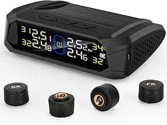 RV Tire Pressure Monitoring System, 2.8” TPMS (0-87 PSI) Tire Pressure Monitor System with Solar Charger, RV TPMS with 4 External Sensors & 5 Alarm Modes, 2025 LCD Display, Auto Sleep Mode