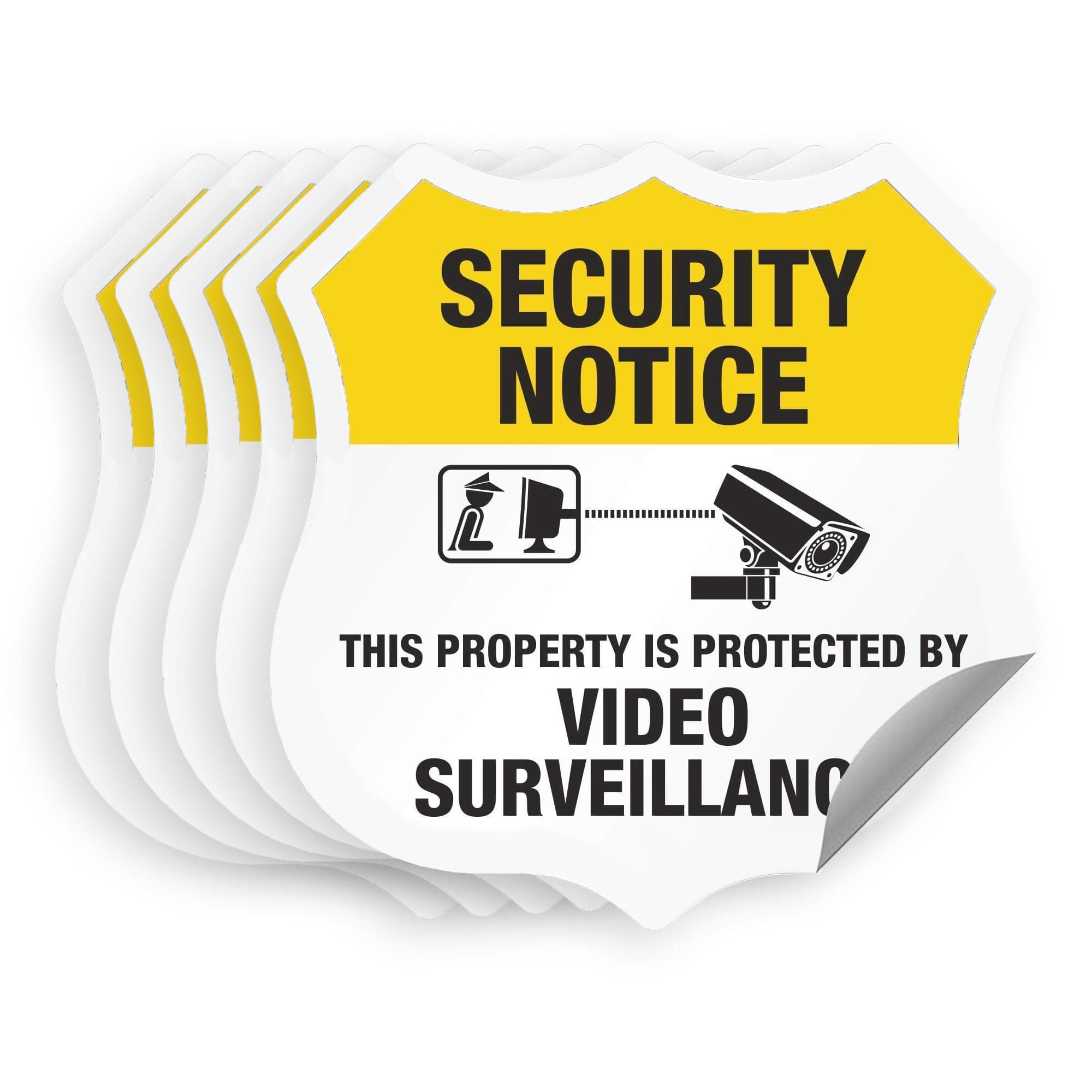 “Protected by Video Surveillance” Security Notice Decal Set | Five Pack of 2.75"x3.25" EG Reflective Adhesive Labels, Made in USA