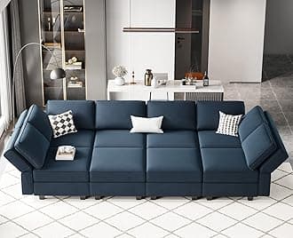 Belffin Modular Sectional Sofa with Storage Chaises Sectional Sleeper Sofa Couch 8 Seat Sectional Bed Blue