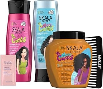 SKALA Expert Mais Cachos & Crespos Bundle: Includes shampoo, conditioner, and 2-in-1 treatment nourishment, curl definition Comes With Color Care Packet Packet + Free Comb (Comb Color May Vary).