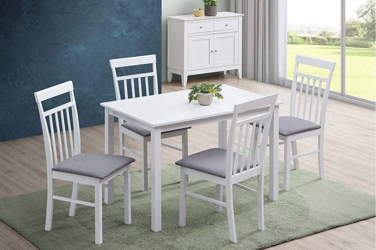 PAN Home Westbrook 1+4 Dining Set Solid Wood & Grey White