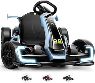 Go Kart for Kids, 24V Electric Go Cart with Adjustable Seat, Fast 8.5 MPH, 300W Motor, EVA Tires, Drift Mode and 4 Speed, Crazy Cart for Kids 6-12 10-14 Years Old, Blue
