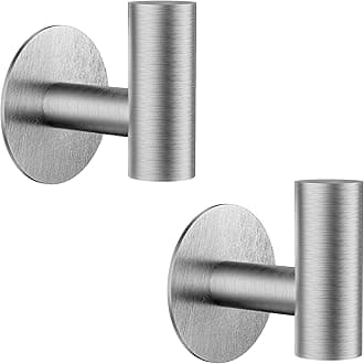 YUET 2 Pcs Silver Bathroom Towel Hook Adhesive,Stick on Coat Hooks Robe Hook SUS 304 Stainless Steel Heavy Duty Door Hanger Towel Robe Clothes Closet Sponges Holder for Bathroom Hotel (Brushed Nickel)