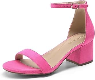 DREAM PAIRS Women's Low-Chunk Low Heel Pump Sandals, Fuchsia/Suede, 9