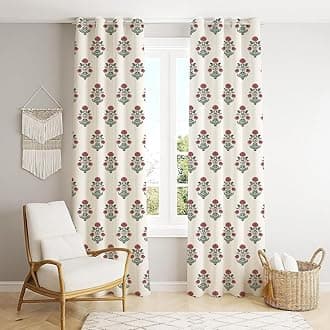 Trance Home Linen Floral Printed 8 Feet 100% Cotton Living Room Bedroom Door and Windows Curtain | Premium Semi Room Darkening Parda | Eyelet Ring Parde (8Ft, Aangan Red) - Set 2