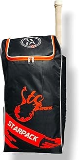 Cricket Kit Bag with Special Bat Holder On The Side, Backpack, Full Size with Shoulder Straps and Handle for Player (Black-Orange), Nylon