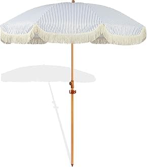 Seazul 6.5ft Patio Umbrella with Fringe, Beach Umbrella, Fringe Umbrella Outd...