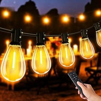 MAGGIFT Garden Lights Mains Powered, 100FT/30M Super Bright Dimmable Outside Lights with 50+2 S11 LED Shatterproof Bulbs/Remote/Timer/3 Modes, Waterproof Outdoor String Light for Patio Backyard Decor