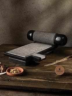 Village Decor Handmade Traditional Ammikal|Polished Mortar And Pestle set|L*B:15 * 9 (Big (Black Stone) (3-4 People))