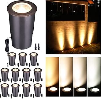 Outdoor Well Lights Low Voltage - 12V LED Inground Fixture, Bright 5 Colors Ground Landscape Lighting, Wired ORB Aluminum for Sideway Pathway Patio 9W 700LM 12 Pack