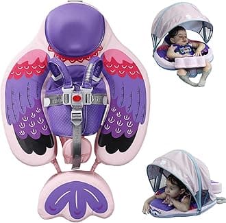 Luckclubtojoy Mambobaby Floats with Canopy &Tail, Non-Inflatable Baby Float for Pool Add Tail Avoid Flip Swim Trainer Baby Floats for Toddler Boys Girls