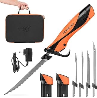 Speed Demon Pro Lithium-ion Electric Fillet Knife - Cordless Rechargeable Fishing Knife with 4 Blades, High Torque Motor with Extended Battery Life, Ergonomic Handle and Custom Carry Case