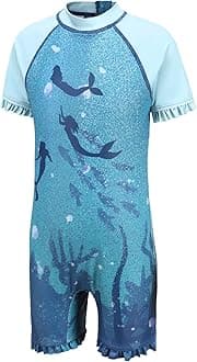 AisyeeGirls Swimsuit Kids One Piece Short Sleeve Swimwear for Girls Swimming Costume 3-16 Years