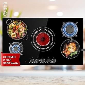 Klarstein Gas Cooker, 5 Burners 9.2 kW Built-in Five Ring Electric Ceramic Hob, Campervan Cooktop, Stainless Steel Glass Top Wok Burner, 5 Ring Kitchen Stoves