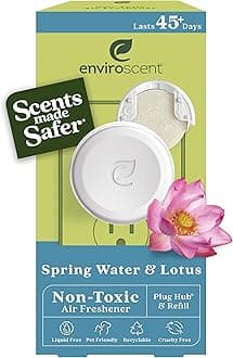 Non-Toxic Air Freshener Plug Hub® Warmer Refillable Kit - Refillable Plug-in Air Freshener for Home w/Paper Refill - Home Fragrance Lasts Up to 45 Days - Spring Water & Lotus Scent