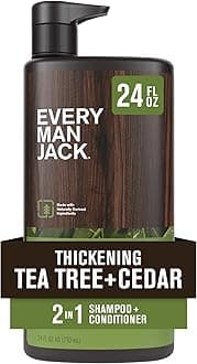Every Man Jack 2-in-1 Men's Thickening Shampoo + Conditioner - Tea Tree + Cedar - Free of Sulfates, Parabens, Phthalates, Dyes - 24oz -1 Bottle
