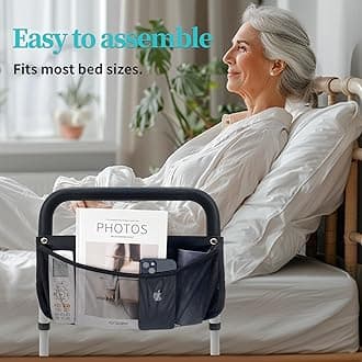AOHHL Bed Rails for Elderly Adults Safety with Adjustable Heights Storage Pocket Assist Support Side Railings for Seniors Citizens Slides Under Mattressbed Cane Bed Guard Bed Handles Bars (Grey)