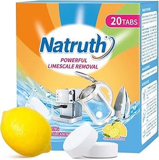 NATRUTH 20 Packs Powerful Limescale Removal,Efficient Water Bottle Cleaning Tablets,Odor-Free KETTLE & Coffee Cup Cleaner Tablets,Descaler for Coffee Machine,Natural Stainless Steel Cup Cleaners