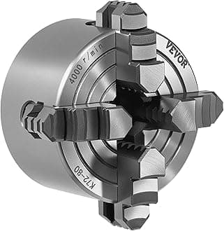 VEVOR 4-Jaw Lathe Chuck, 3 Inch (80 mm), 4-Jaw Chuck, 0.1-3.15 in (5-80 mm) Clamping Range with T-Key Fixing Screws Reversible Jaws, HT300 Material, Internal External for Wood Metal Lathe
