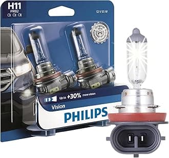 Philips H11 Vision Upgrade Headlight Bulb With Up To 30% More Vision, 2 Pack