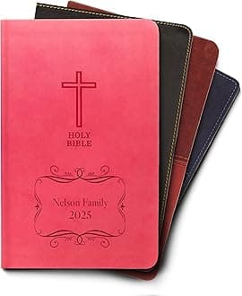 Hope Harbor Personalized Gift Bible with Custom Name Engraved, KJV, Pink(Cross), Value Thinline, King James Version, Red Letter Edition, Comfort Print, Faux Leather