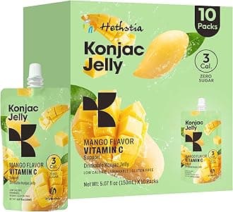 Hethstia Konjac Jelly Mango Flavor – 10 Pack Drinkable Mango Jelly Squeeze Pouches, 3 Calories, Vitamin C, 0 Sugar, Keto, Vegan, Gluten-Free, Healthy Snacks, Perfect Food Gift