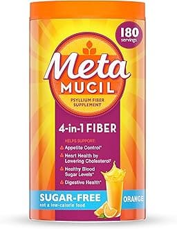 Metamucil Daily Fiber Supplement, Orange Smooth Sugar Free Psyllium Husk Fiber Powder, 180